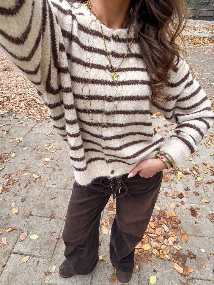 Aurora Vest Stripe Cream/Brown - MABEL LONDON