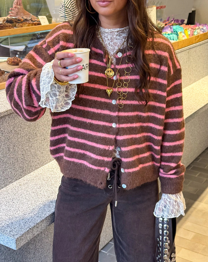 Aurora Vest Stripe Brown/Pink - MABEL LONDON