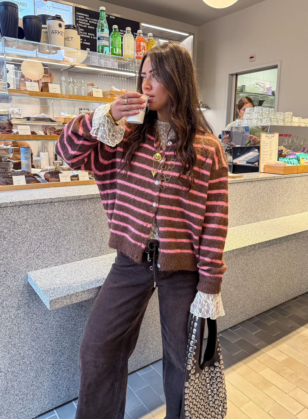 Aurora Vest Stripe Brown/Pink - MABEL LONDON