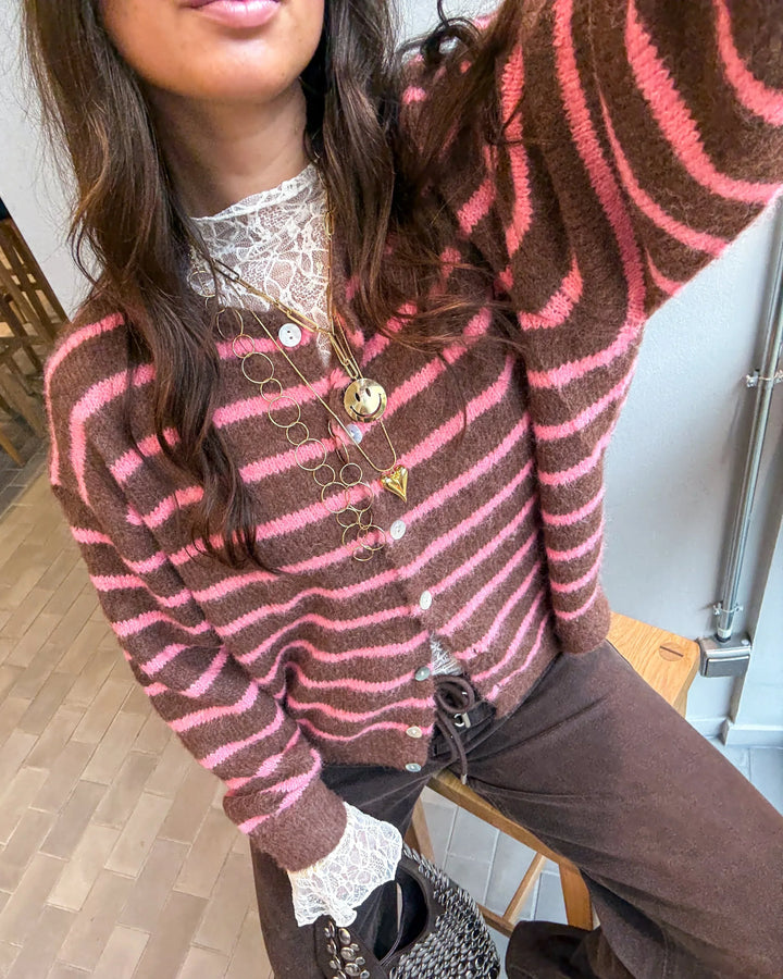 Aurora Vest Stripe Brown/Pink - MABEL LONDON