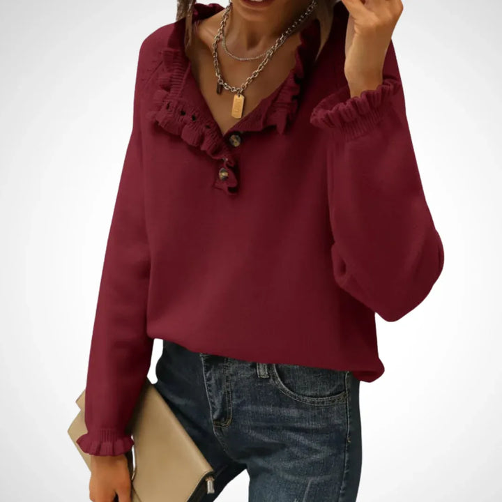 WYNN™ - Chic Long Sleeve Pullover Half Button Sweater - MABEL LONDON