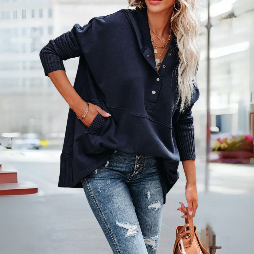 SORAYA™ - Comfy Oversized Hoodie V-Neck Long Sleeve Sweatshirt - MABEL LONDON