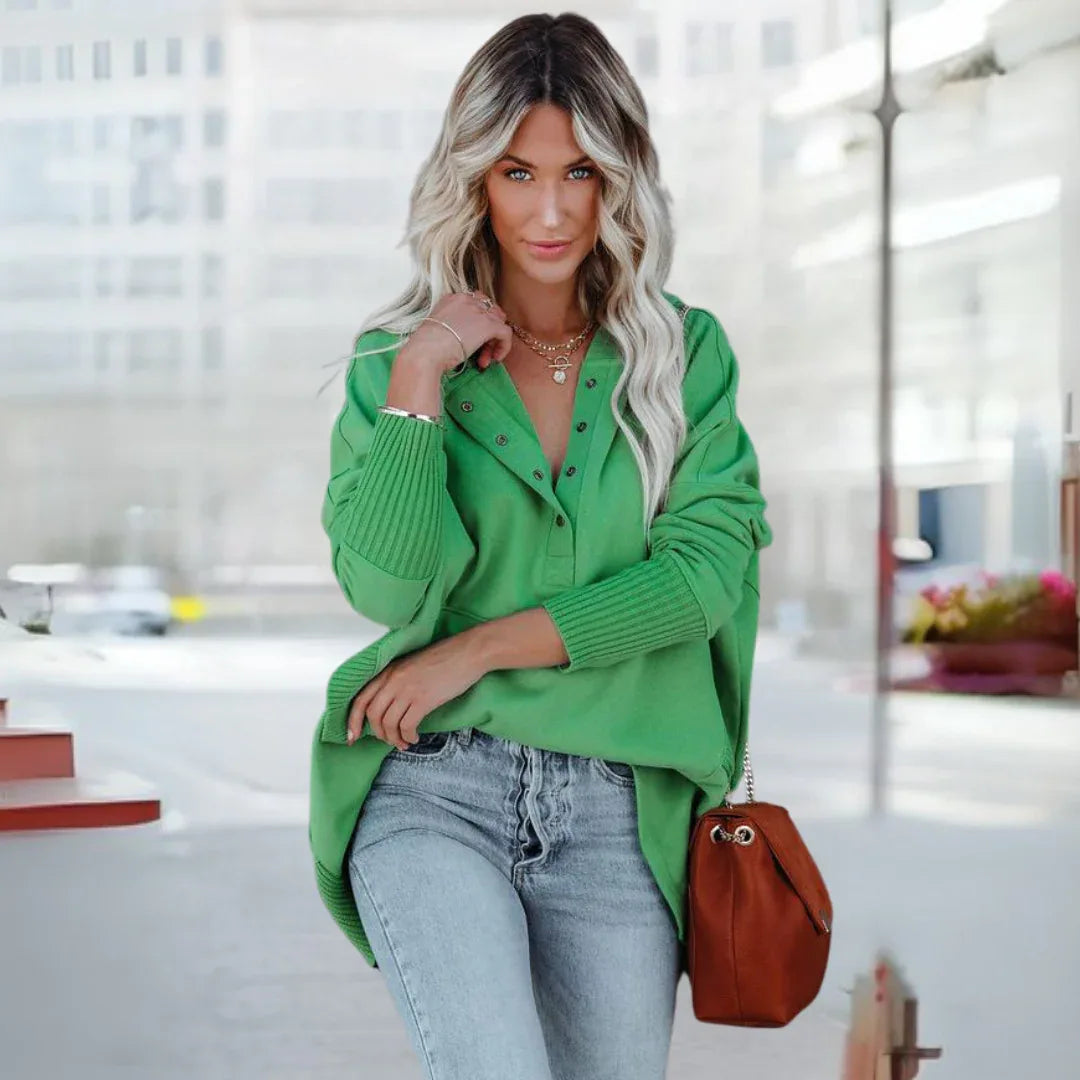 SORAYA™ - Comfy Oversized Hoodie V-Neck Long Sleeve Sweatshirt - MABEL LONDON