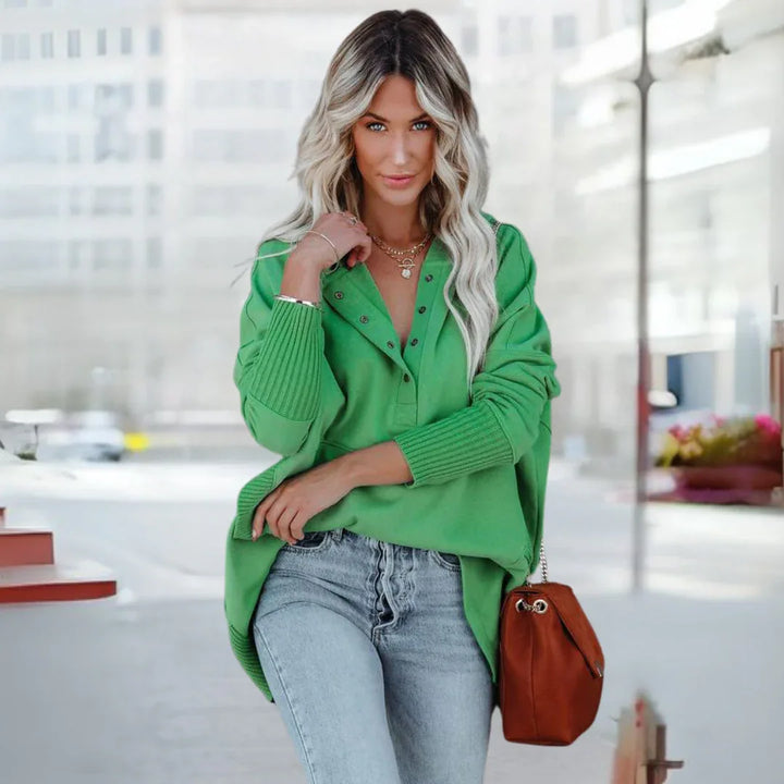 SORAYA™ - Comfy Oversized Hoodie V-Neck Long Sleeve Sweatshirt - MABEL LONDON