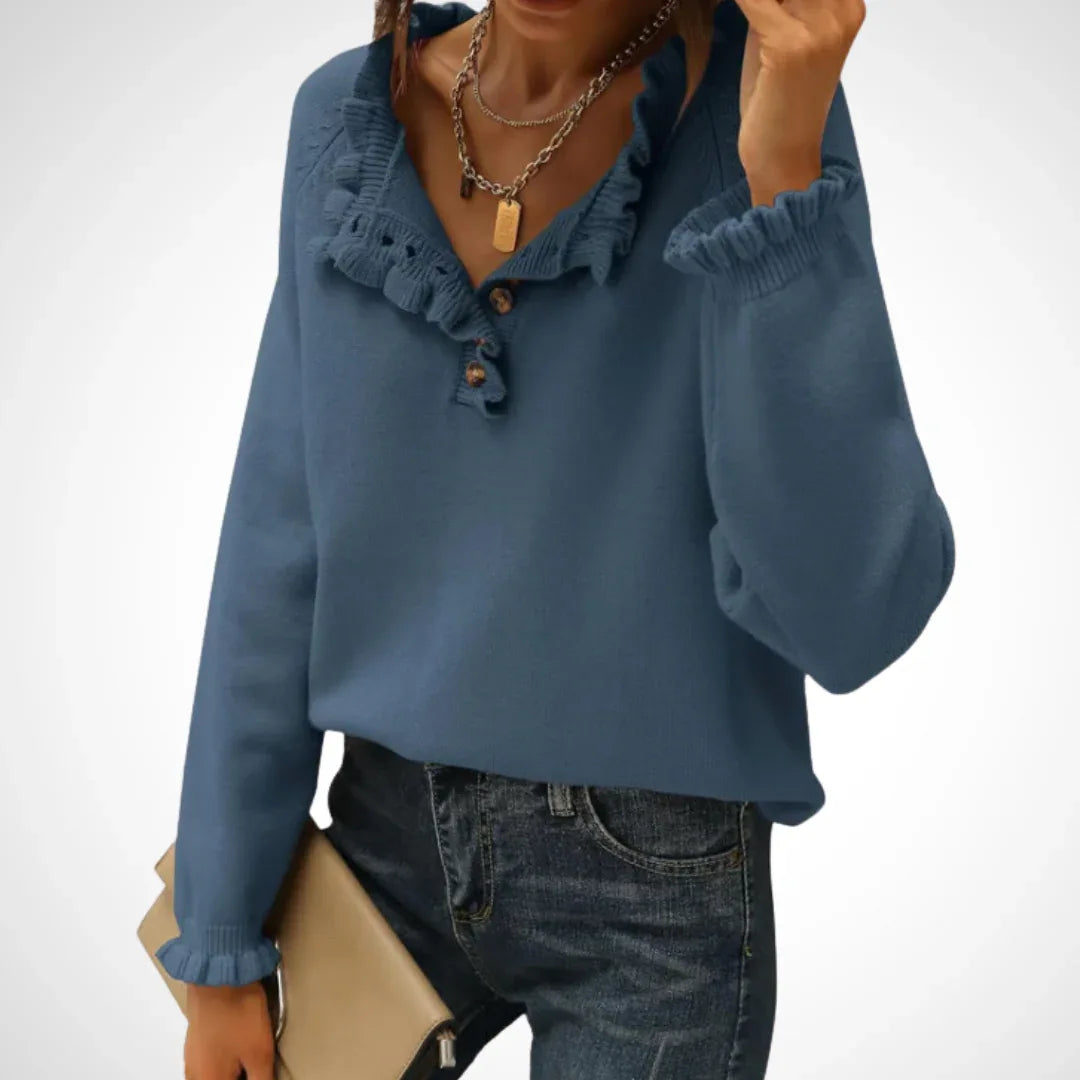 WYNN™ - Chic Long Sleeve Pullover Half Button Sweater - MABEL LONDON