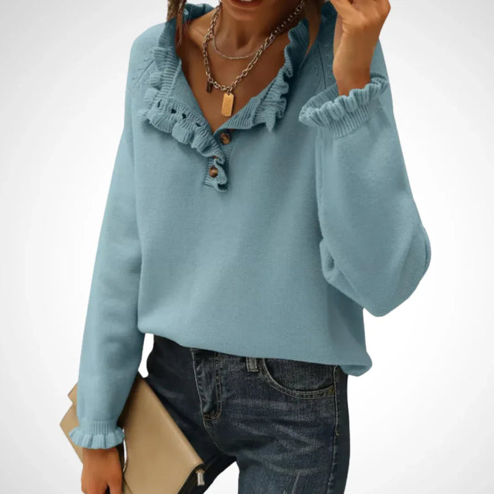 WYNN™ - Chic Long Sleeve Pullover Half Button Sweater - MABEL LONDON