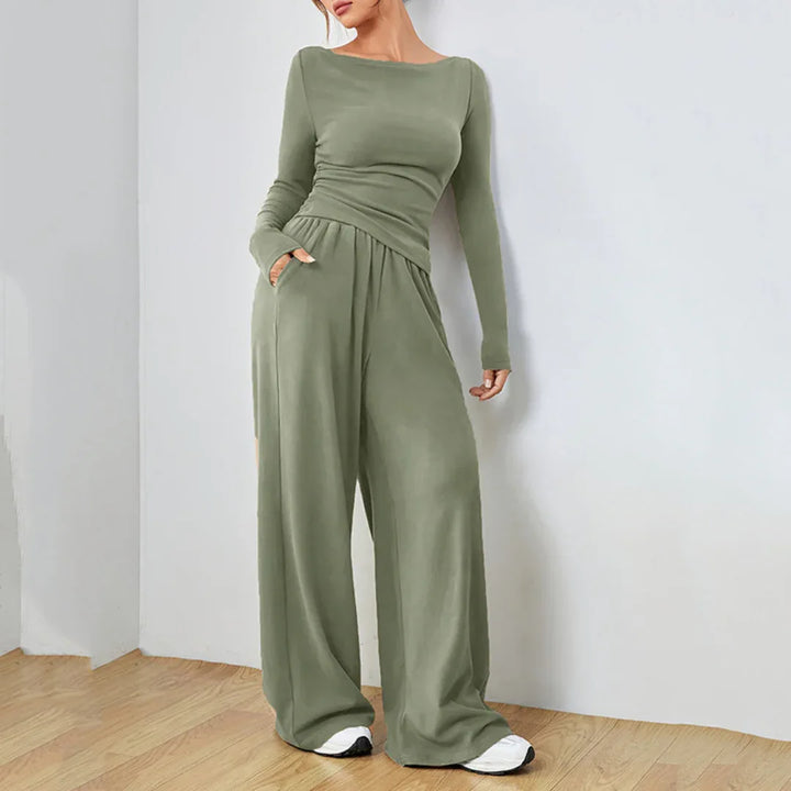 DANTARA™ - Casual Long Sleeve Top and Wide Leg Pants Set - MABEL LONDON