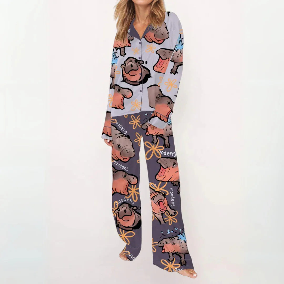 SYLIA™ - Casual Printed Button Down Top and Comfy Pajama - MABEL LONDON