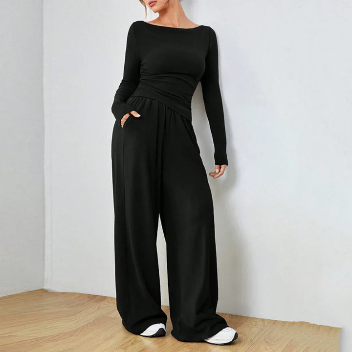 DANTARA™ - Casual Long Sleeve Top and Wide Leg Pants Set - MABEL LONDON