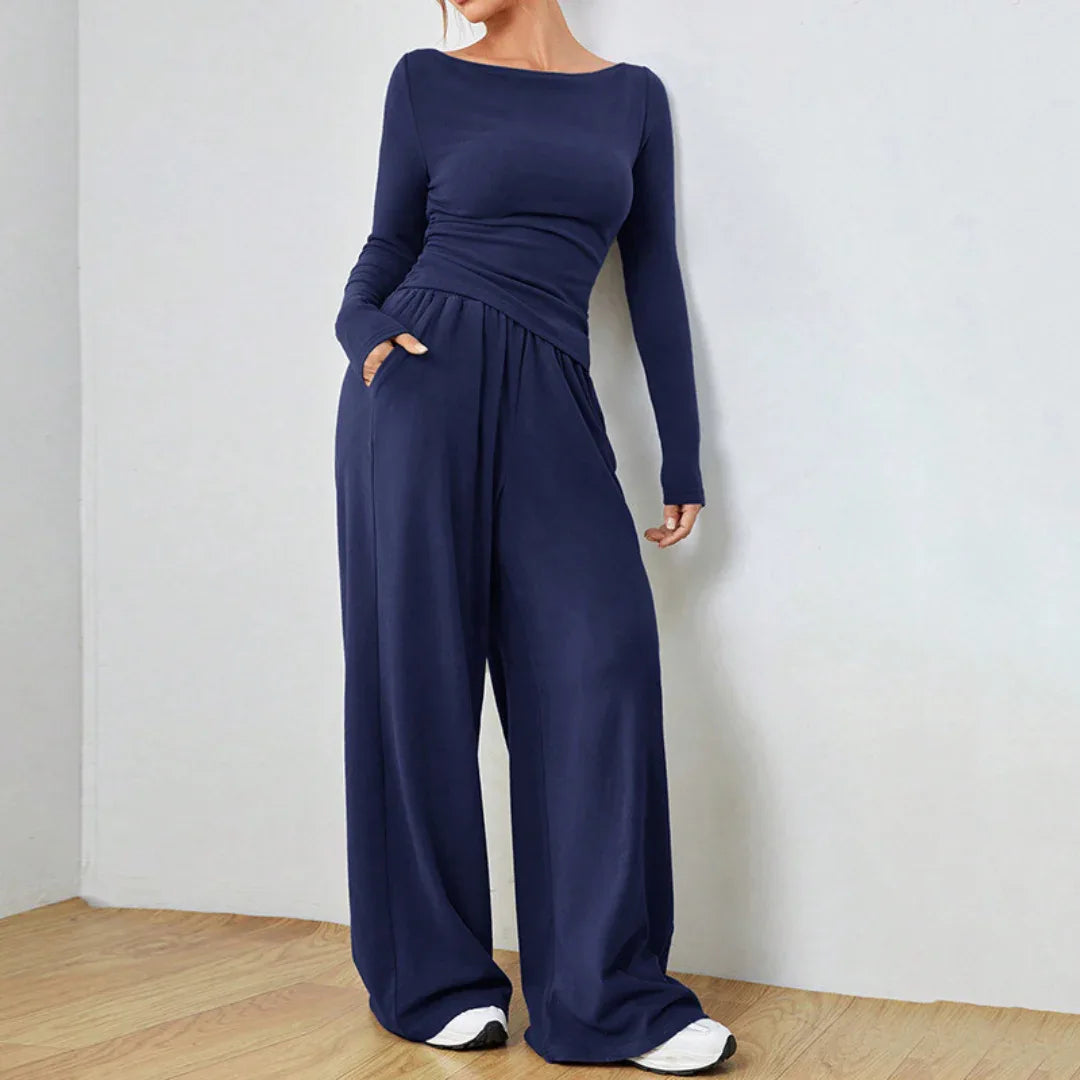 DANTARA™ - Casual Long Sleeve Top and Wide Leg Pants Set - MABEL LONDON