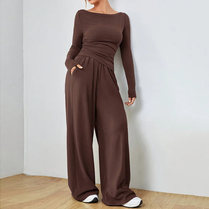 DANTARA™ - Casual Long Sleeve Top and Wide Leg Pants Set - MABEL LONDON