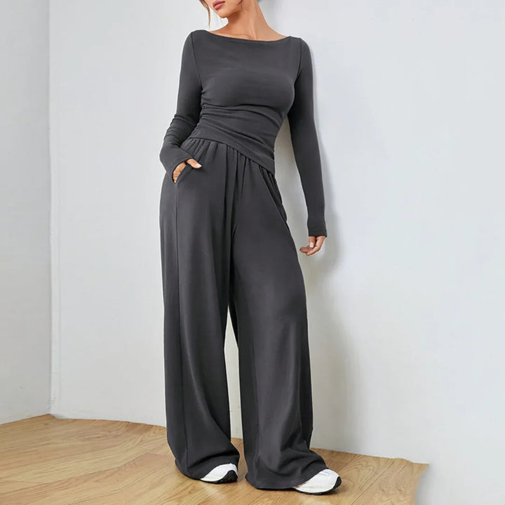 DANTARA™ - Casual Long Sleeve Top and Wide Leg Pants Set - MABEL LONDON