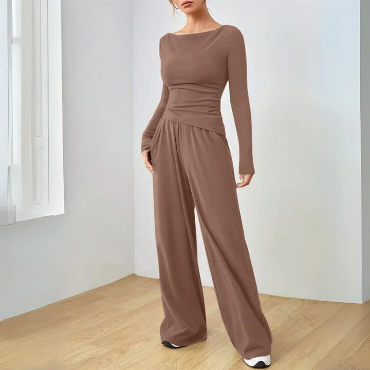 DANTARA™ - Casual Long Sleeve Top and Wide Leg Pants Set - MABEL LONDON