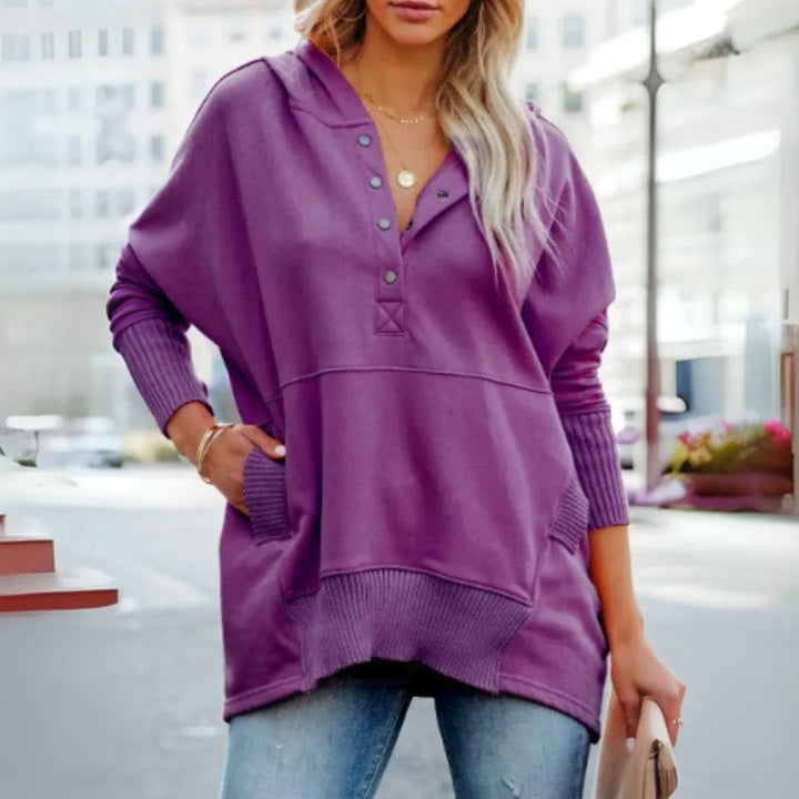 SORAYA™ - Comfy Oversized Hoodie V-Neck Long Sleeve Sweatshirt - MABEL LONDON