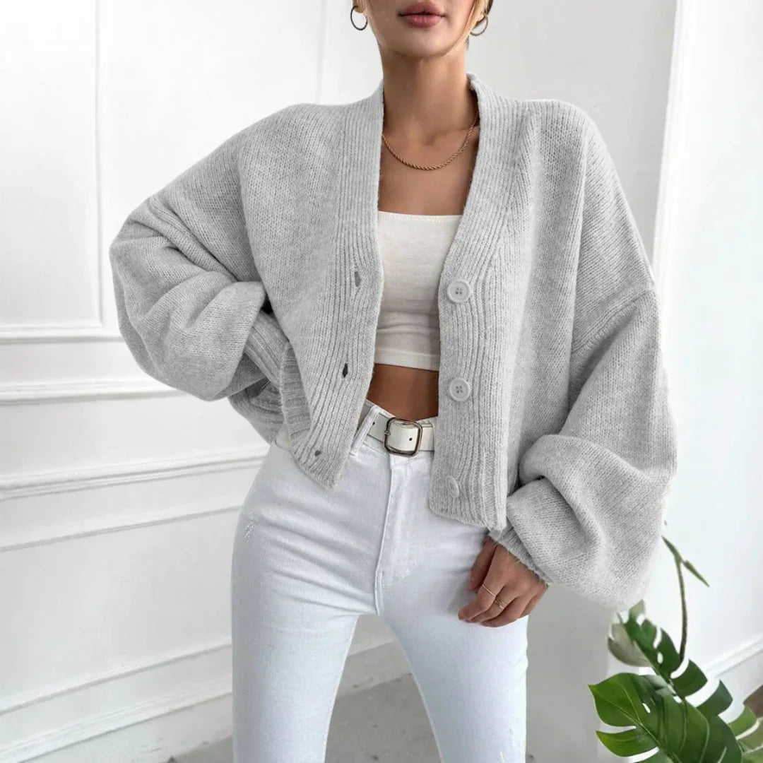 EDEN™ - Casual Crop Lantern Sleeve Cardigan - MABEL LONDON