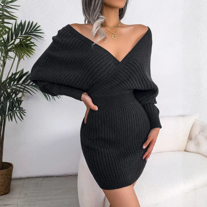JUNO™ - Chic Wrapped V-Neck Long Sleeve Bodycon Mini Dress - MABEL LONDON
