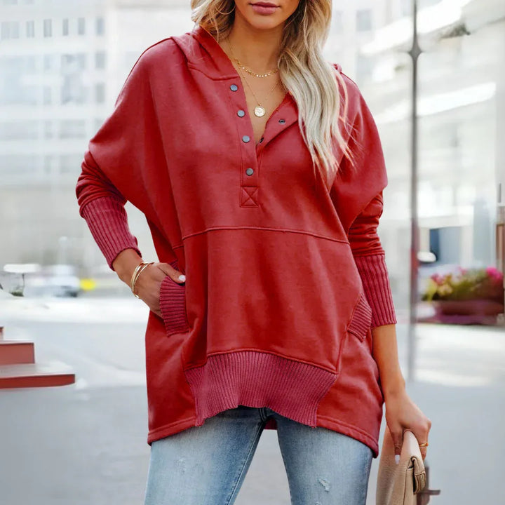 SORAYA™ - Comfy Oversized Hoodie V-Neck Long Sleeve Sweatshirt - MABEL LONDON