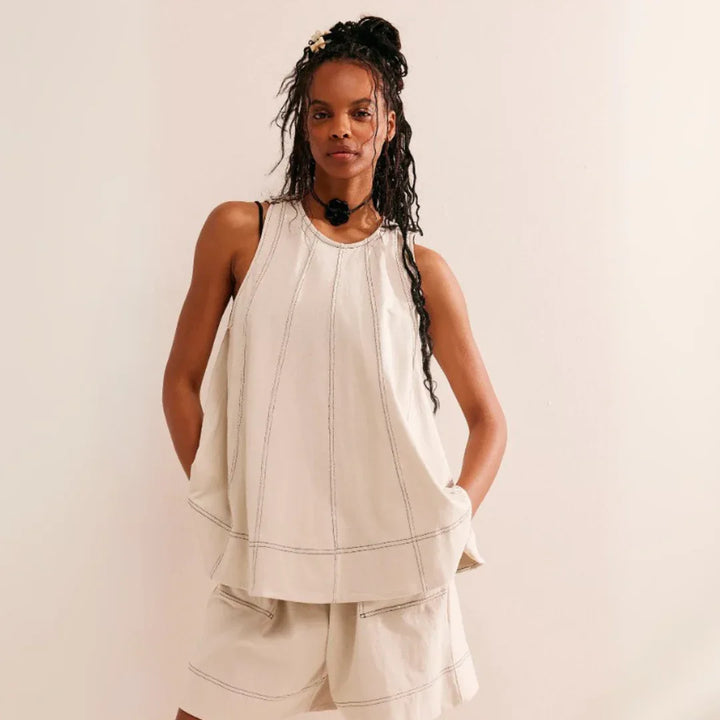 LUNARA™ - Comfy Sleeveless A-Line Top and Shorts Duo - MABEL LONDON