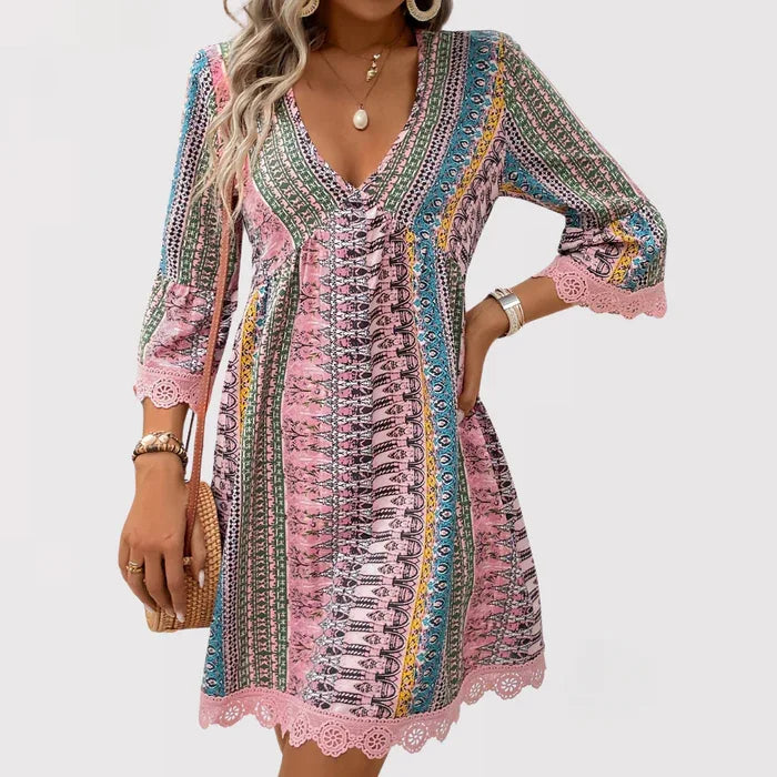 MELINA™ – Boho Charm V-Neck Dress - MABEL LONDON