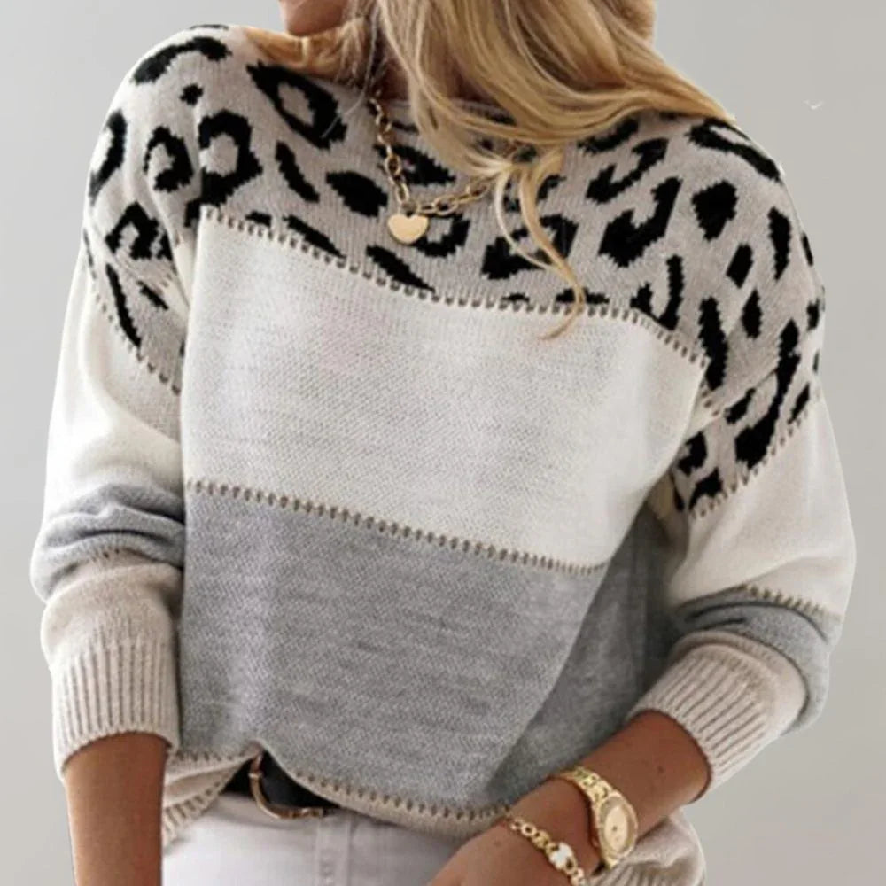 Diane | Leopard Accent Knit Sweater - MABEL LONDON