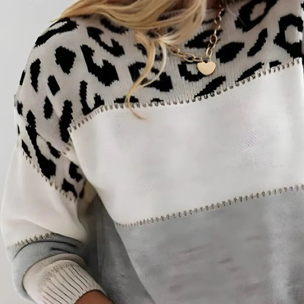 Diane | Leopard Accent Knit Sweater - MABEL LONDON