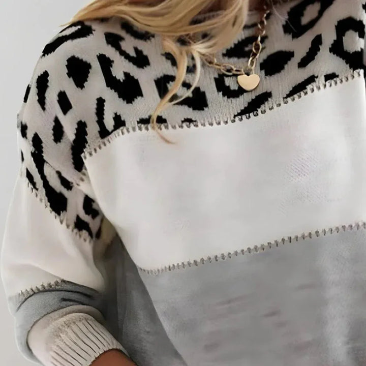 Diane | Leopard Accent Knit Sweater - MABEL LONDON