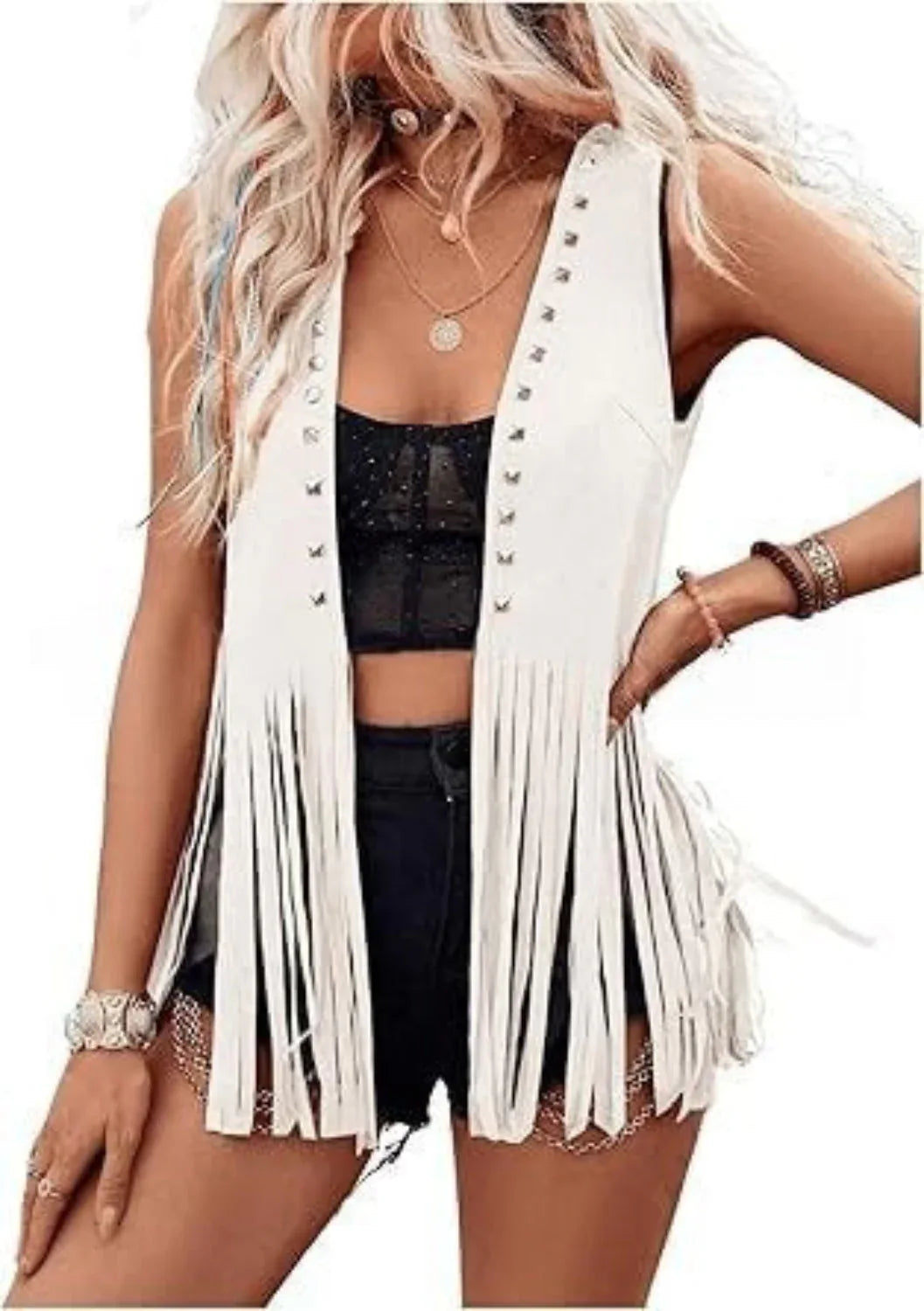 DHARNA™ – Casual Open-Front Sleeveless Fringe Vest - MABEL LONDON