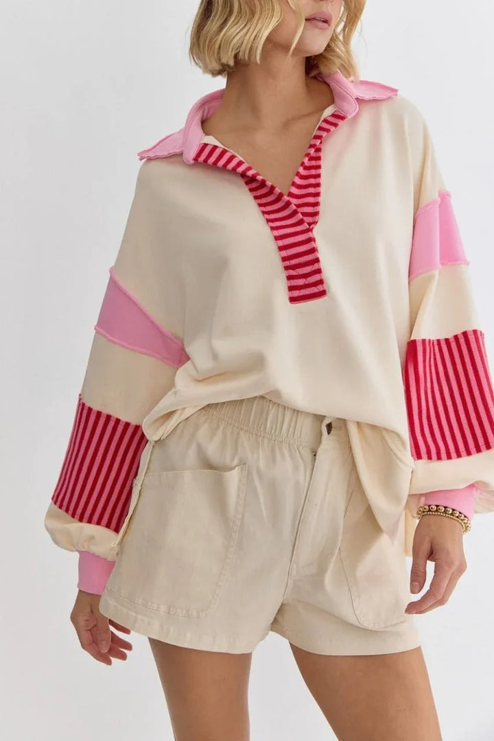 WAMAL™ - Casual Oversized V-Neck Long Sleeve Sweatshirt - MABEL LONDON