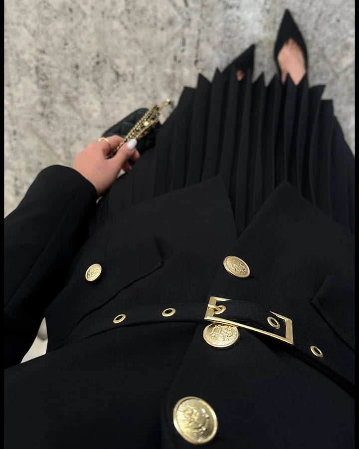 EMILIE™ - Chic Belted Blazer & Pleated Skirt Set - MABEL LONDON