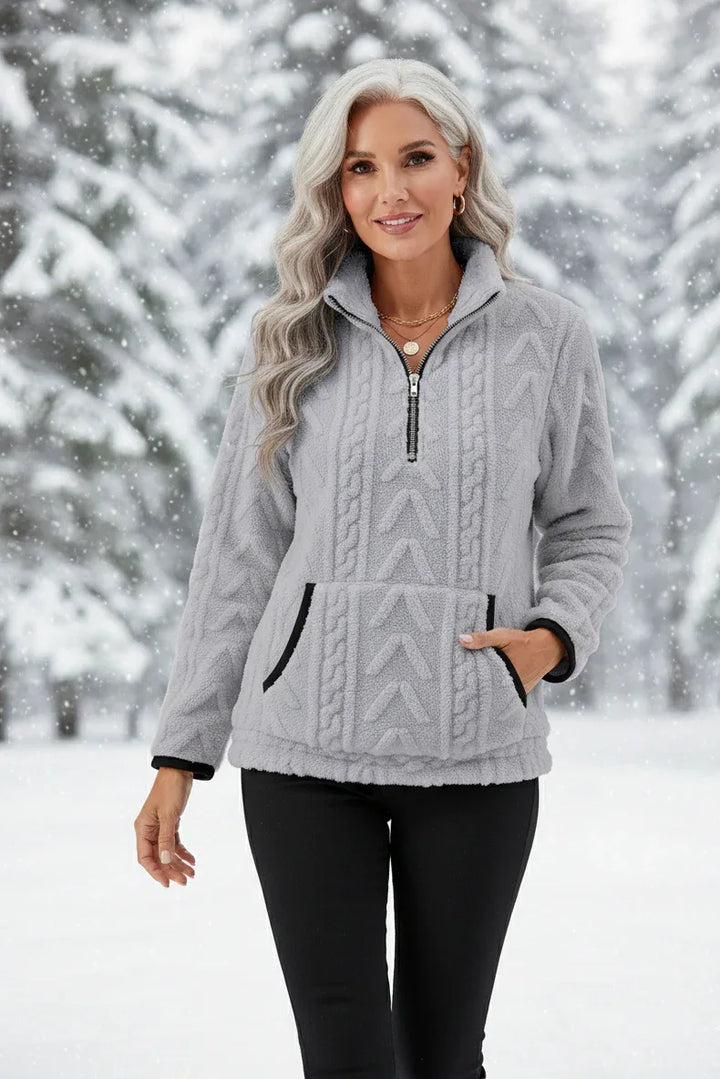 Nora – Plush Textured Zip Pullover - MABEL LONDON