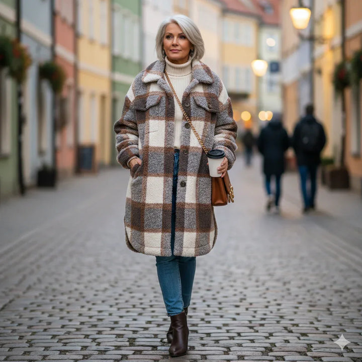 Lina – Cozy Plaid Knit Jacket - MABEL LONDON