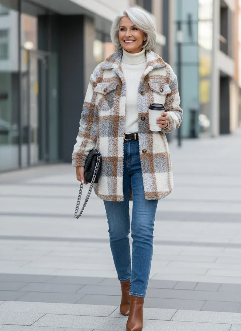 Lina – Cozy Plaid Knit Jacket - MABEL LONDON