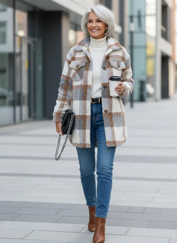 Lina – Cozy Plaid Knit Jacket - MABEL LONDON