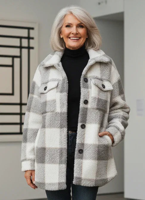 Lina – Cozy Plaid Knit Jacket - MABEL LONDON