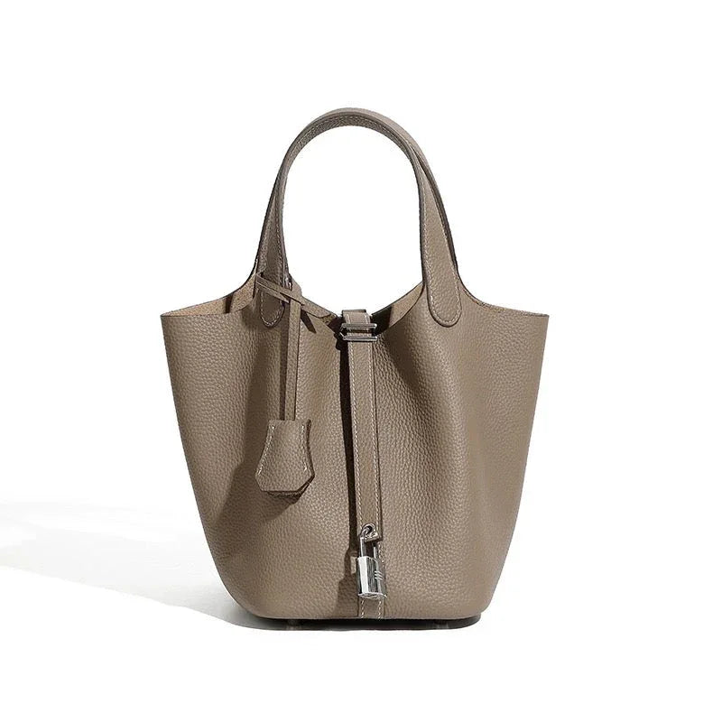 Women's Genuine Leather Silver Buckle Basket Bag - MABEL LONDON