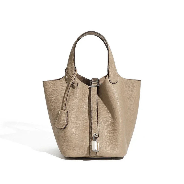 Women's Genuine Leather Silver Buckle Basket Bag - MABEL LONDON