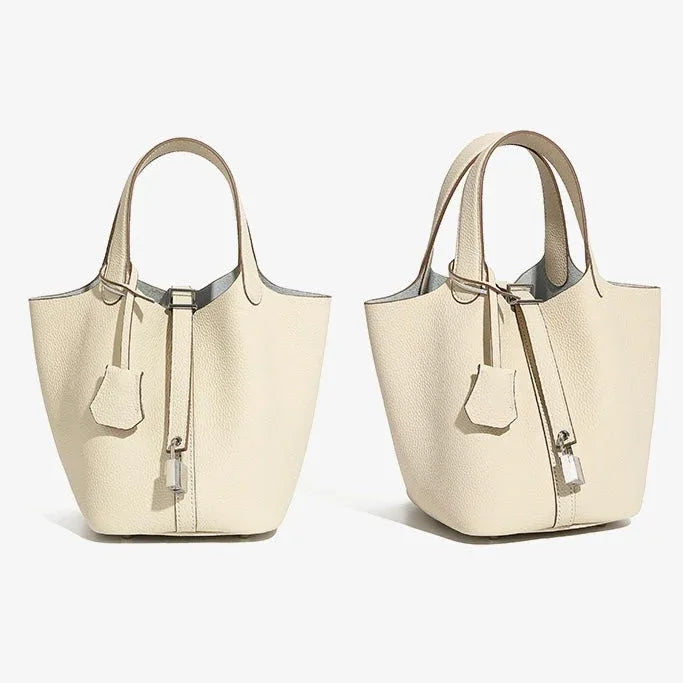 Women's Genuine Leather Silver Buckle Basket Bag - MABEL LONDON