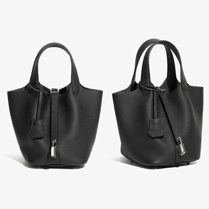 Women's Genuine Leather Silver Buckle Basket Bag - MABEL LONDON