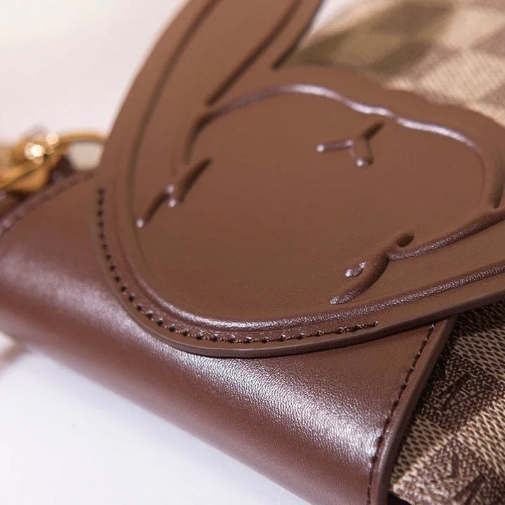 Plaid Cute Collision Rabbit Genuine Leather Mini Crossbody Phone Bag - MABEL LONDON