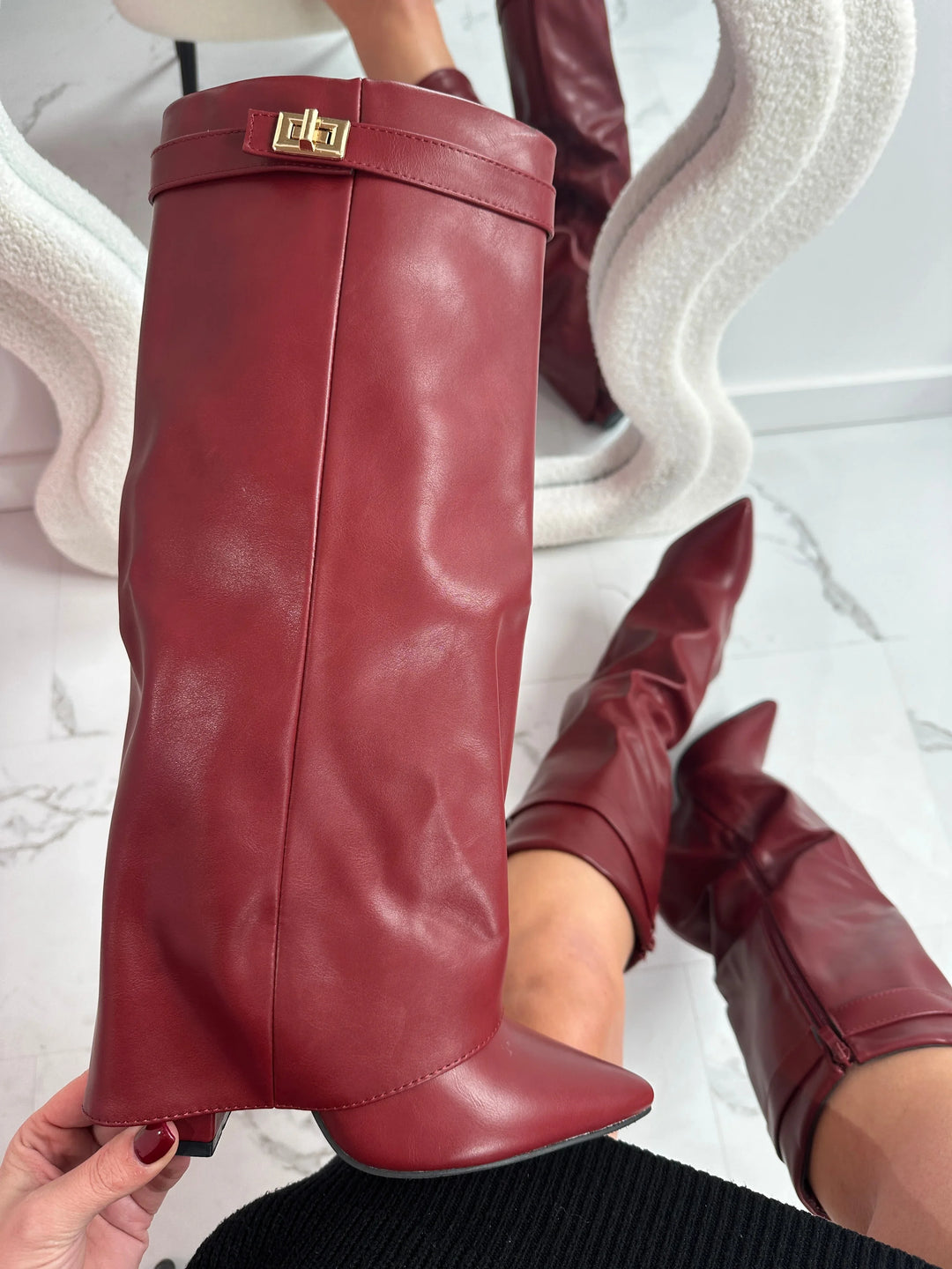 ELOISE™ - Burgundy Leather Boots - MABEL LONDON