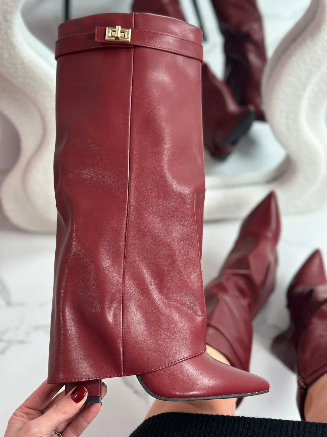 ELOISE™ - Burgundy Leather Boots - MABEL LONDON