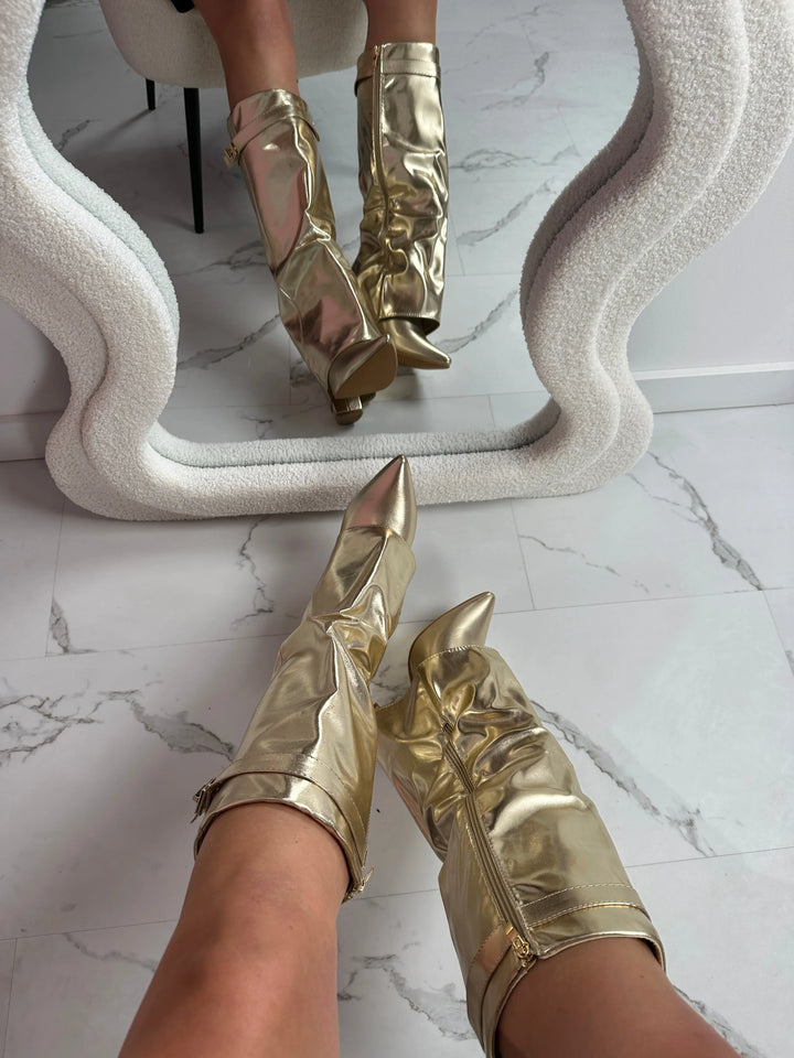 SERAPHINA™ - Gold Leather Boots - MABEL LONDON