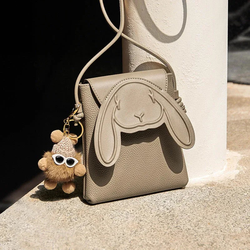Rabbit Genuine Leather Mini Crossbody Phone Bag - MABEL LONDON