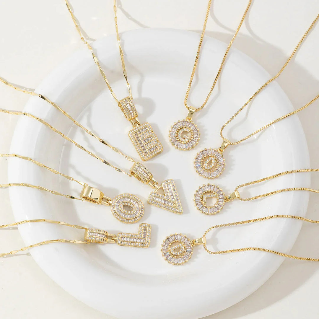 AISHA™ - Elegant 2-Pack Initial Letter Pendant Necklaces - MABEL LONDON