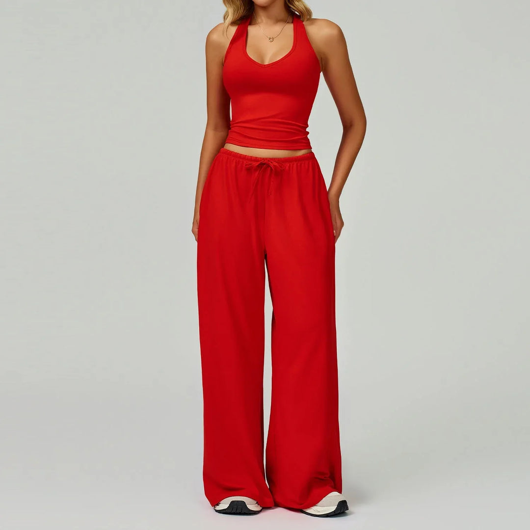 ARAYA™ - Casual Crop Tank Top and Wide Leg Pants Set - MABEL LONDON