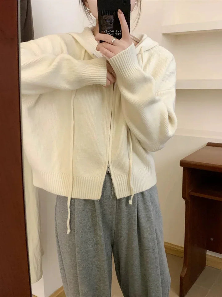 QUESTA™ - Casual Zip Up Long Sleeve Hooded Cardigan - MABEL LONDON