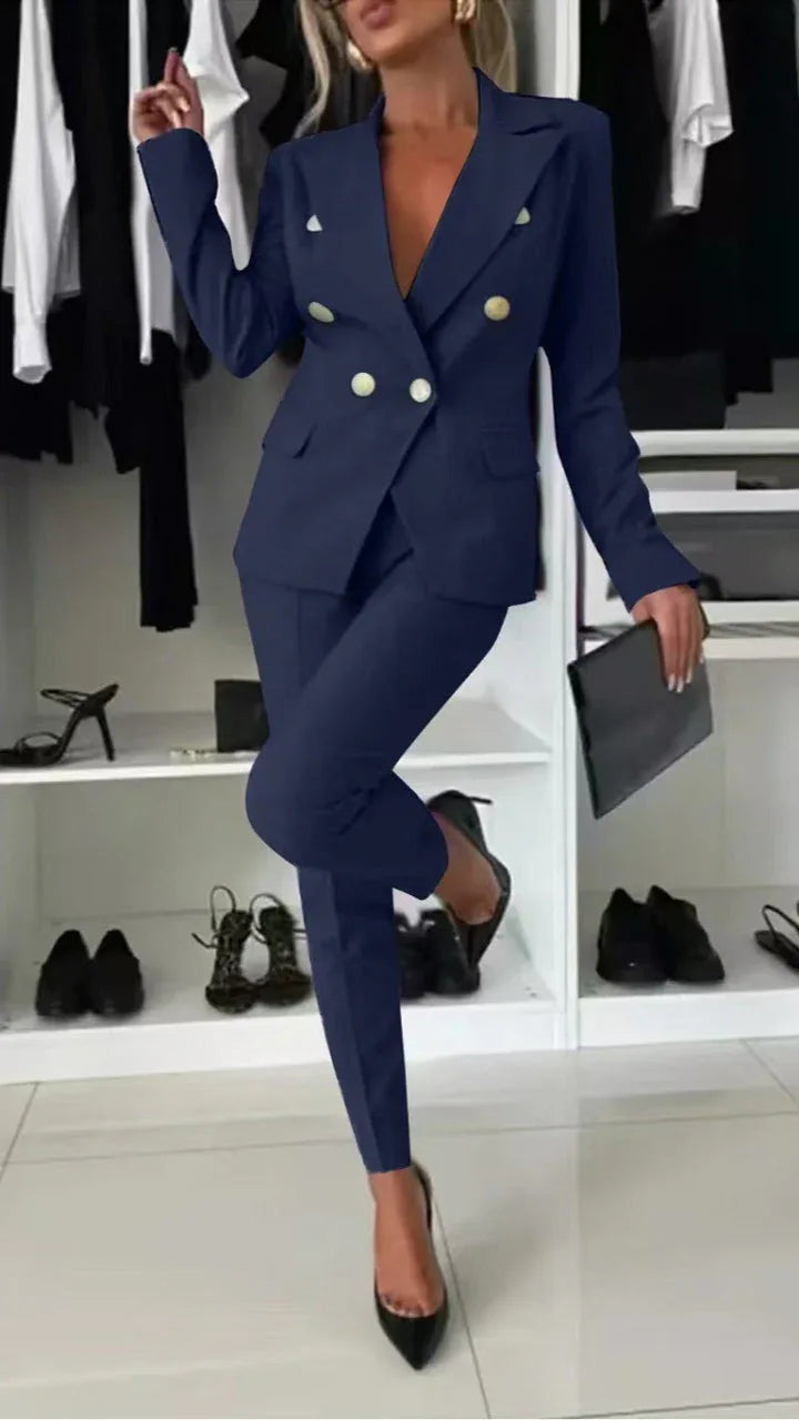 PENNIE™ - Classy Collar Blazer and Flared Pants Set - MABEL LONDON