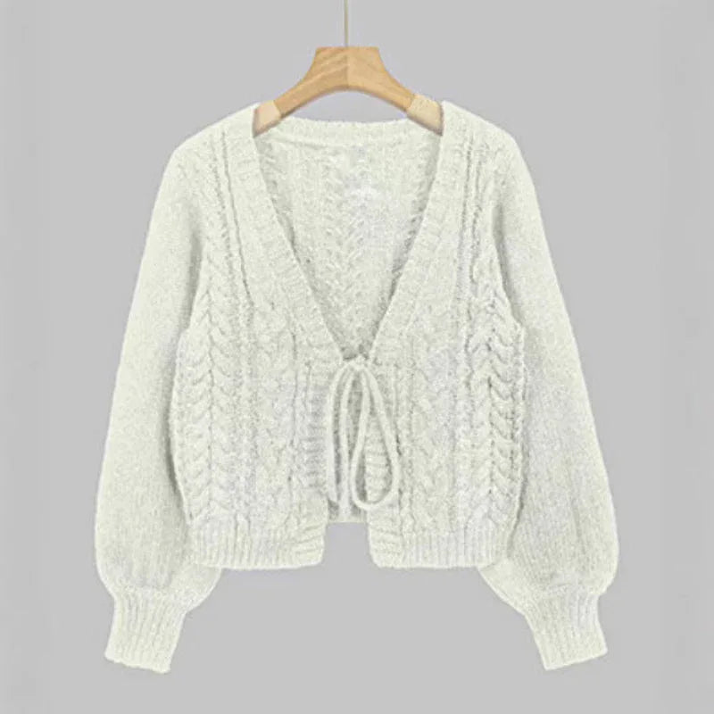 SHERICA™ – Cozy Vintage Chunky Tie-Front Long Sleeve Cardigan - MABEL LONDON