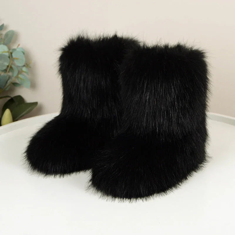 HIRA™ - Chic Trendy Furry Mid Length Winter Boots - MABEL LONDON