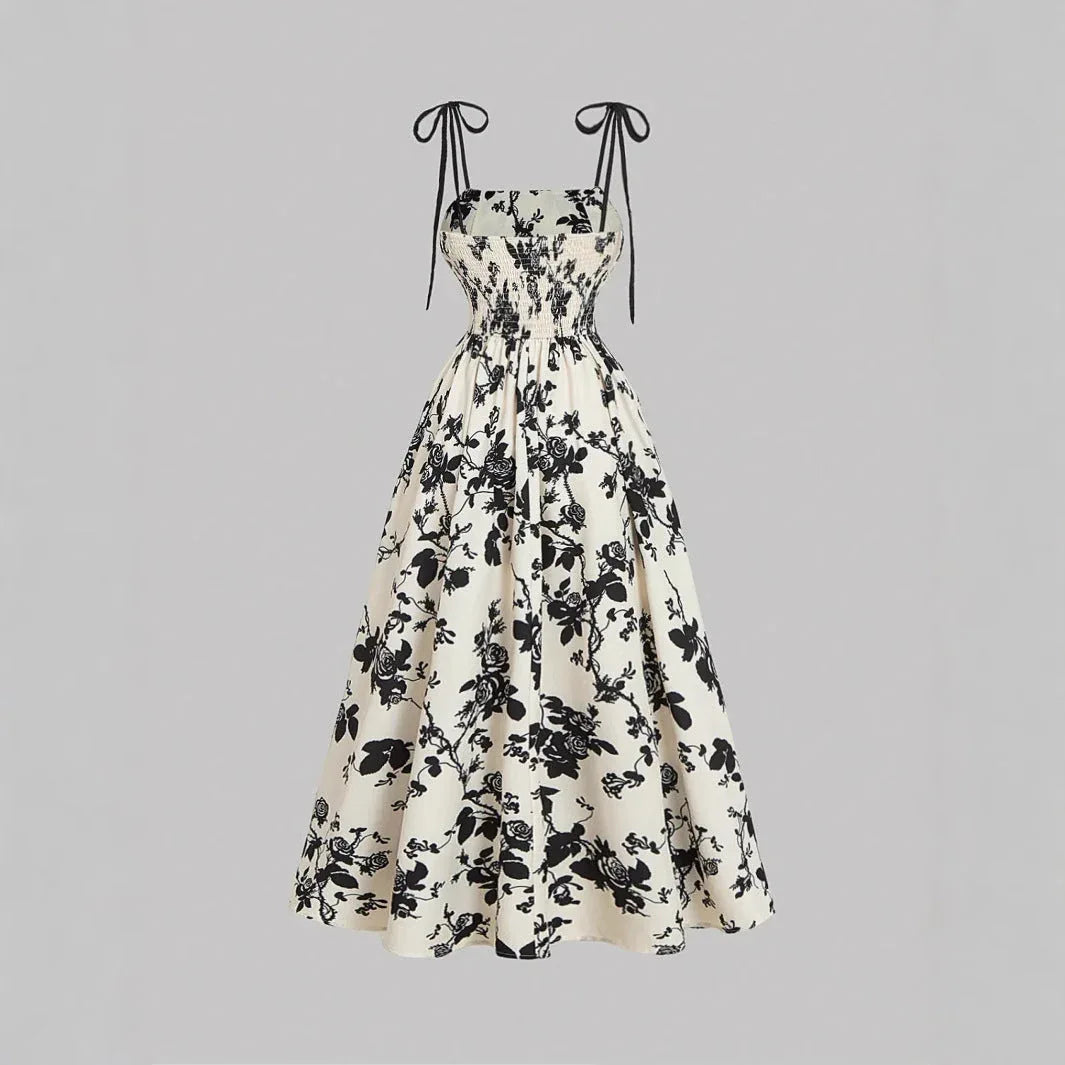 DAHLIANA™ - Elegant Summer Floral Tie-Shoulder Sundress - MABEL LONDON